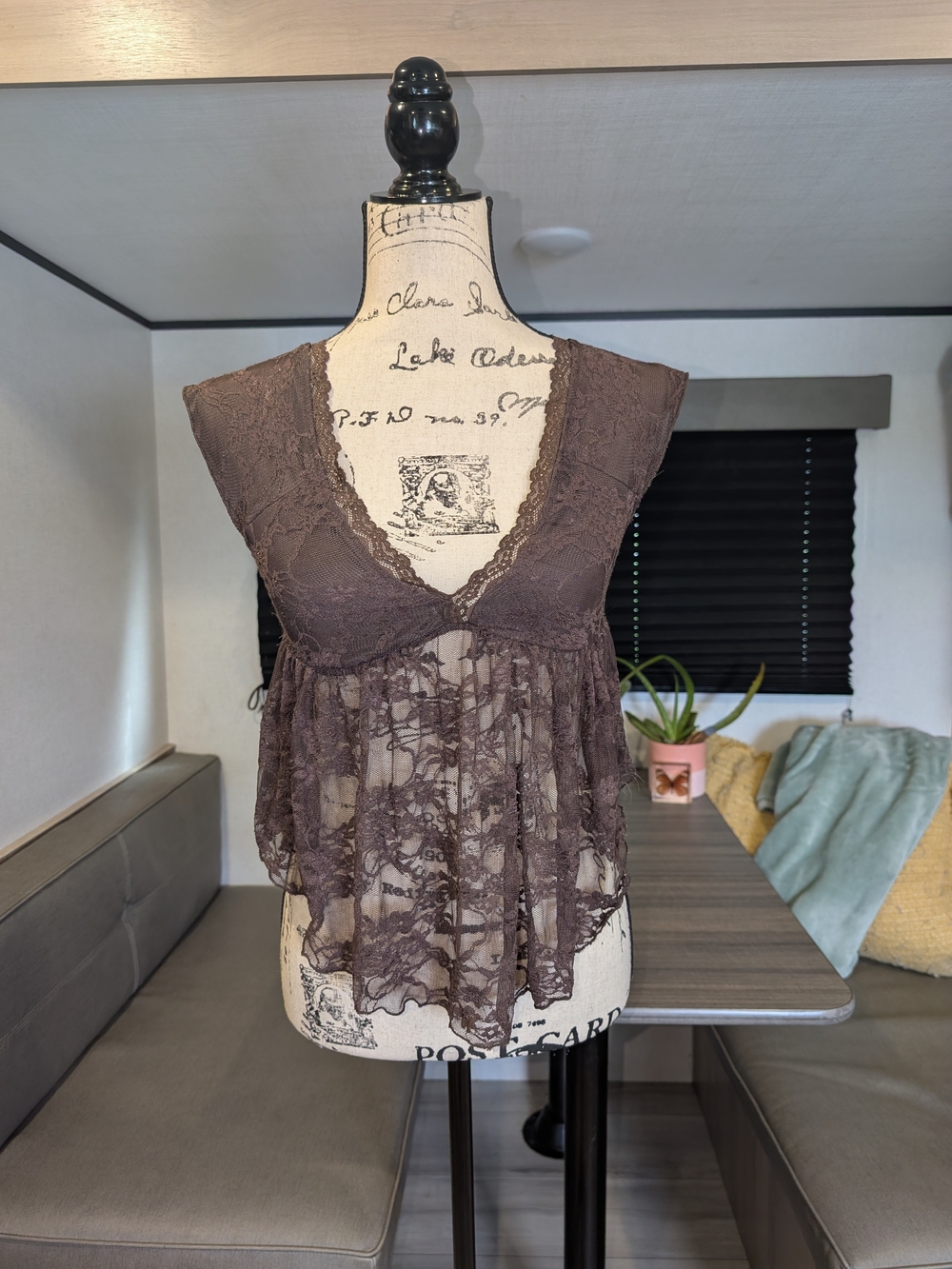 Lace Sheer Babydoll Chemise - Brown